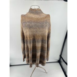 J Jill Wearever Funnel-Neck Sweater Womens Plus Size 2X Soft Toffee Stripe